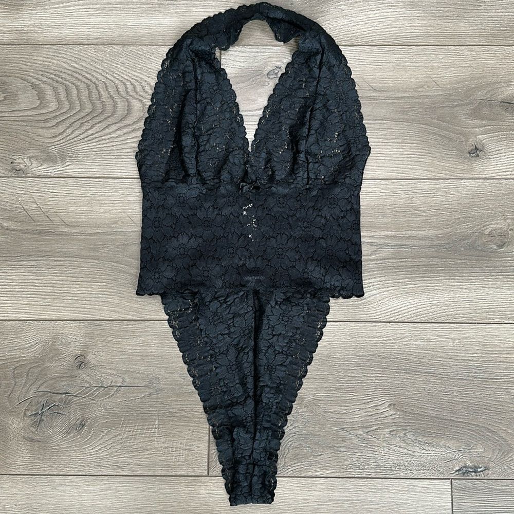 2002 Vintage Victoria’s Secret‎ Ultra High Leg Black Lace Cheeky Teddy Medium